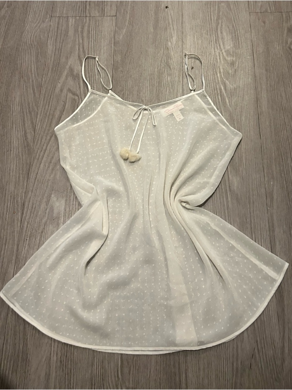 Oscar de la Renta Ivory Sheer Dot-Trim Camisole with Pom-Tie